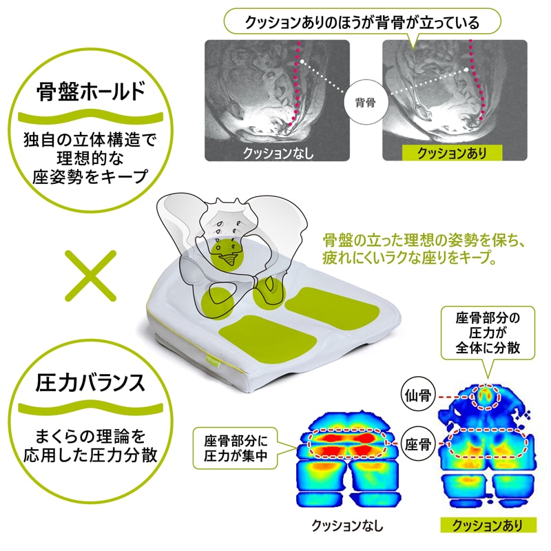 以獨家立體結構保持理想坐姿・分散集中於坐骨的壓力